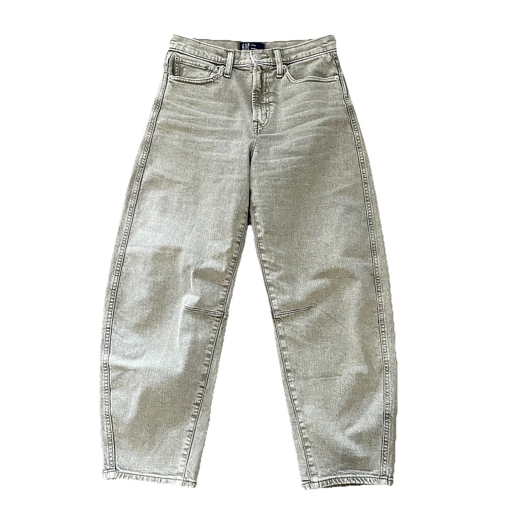 Gap Denim Driftwood Barrel Jeans High Rise Khaki Acid Wash 2/26R Stretch